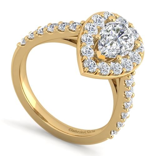 14K Yellow Gold Pear Shape Halo Diamond Engagement Ring