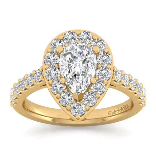 14K Yellow Gold Pear Shape Halo Diamond Engagement Ring
