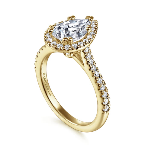 14K Yellow Gold Pear Shape Halo Diamond Engagement Ring