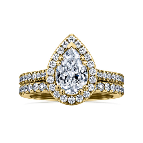 14K Yellow Gold Pear Shape Halo Diamond Engagement Ring
