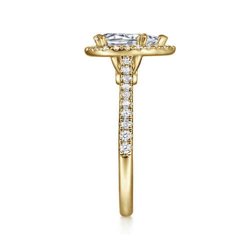 14K Yellow Gold Pear Shape Halo Diamond Engagement Ring