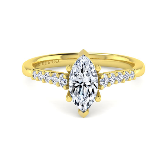 Gabriel - 14K Yellow Gold Pear Shape Halo Diamond Engagement Ring