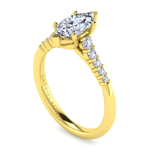 14K Yellow Gold Pear Shape Halo Diamond Engagement Ring