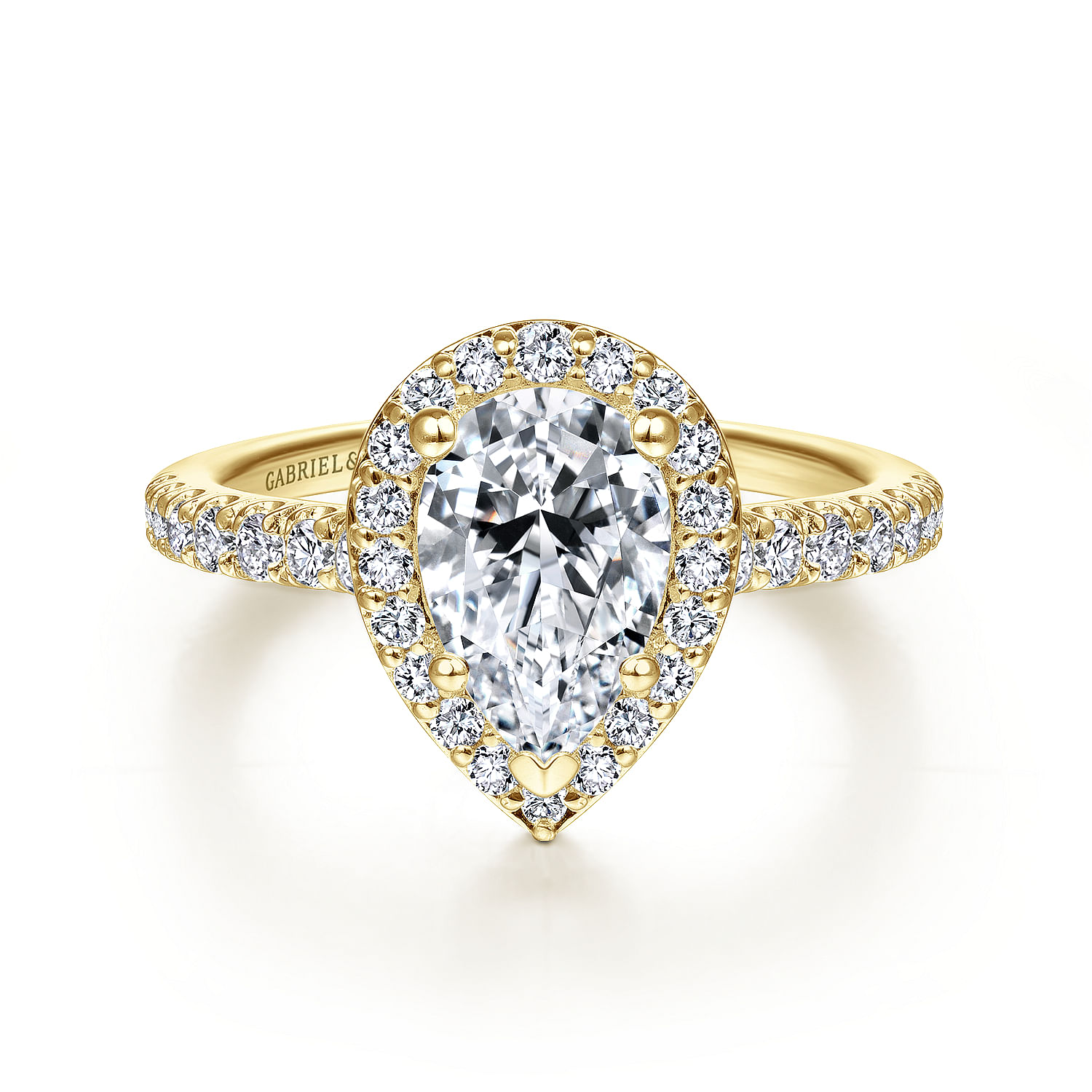 Gabriel - 14K Yellow Gold Pear Shape Halo Diamond Engagement Ring