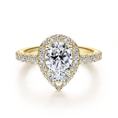 14K Yellow Gold Pear Shape Halo Diamond Engagement Ring