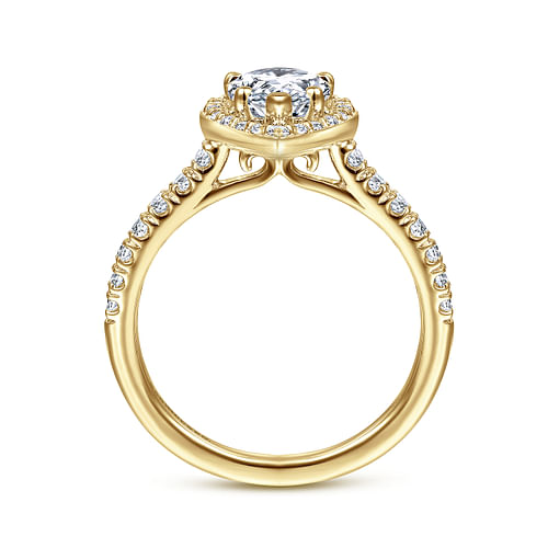 14K Yellow Gold Pear Shape Halo Diamond Engagement Ring