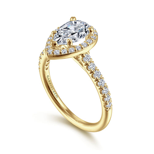 14K Yellow Gold Pear Shape Halo Diamond Engagement Ring