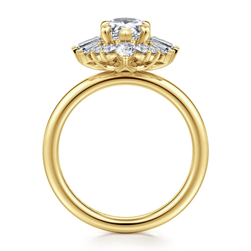 14K Yellow Gold Pear Shape Halo Diamond Engagement Ring