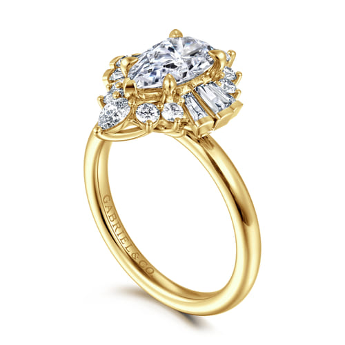 14K Yellow Gold Pear Shape Halo Diamond Engagement Ring