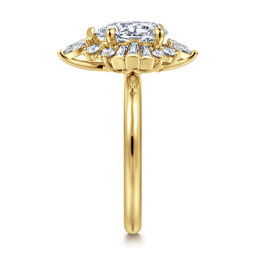 14K Yellow Gold Pear Shape Halo Diamond Engagement Ring