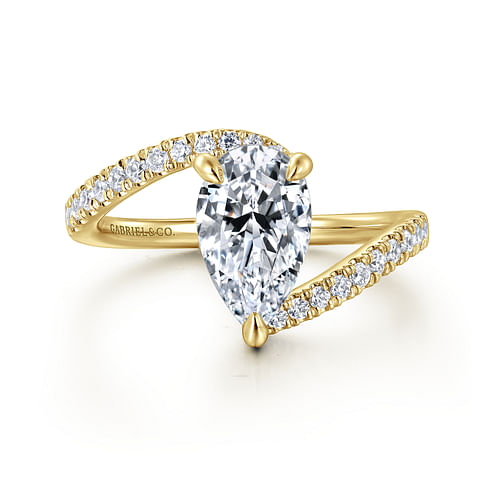 14K Yellow Gold Pear Shape Halo Diamond Engagement Ring