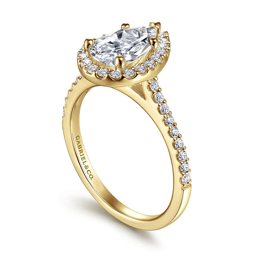 14K Yellow Gold Pear Shape Halo Diamond Engagement Ring