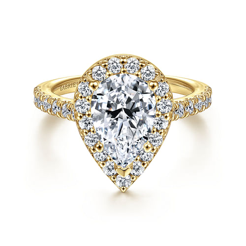14K Yellow Gold Pear Shape Halo Diamond Engagement Ring