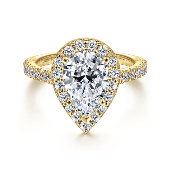 Gabriel - 14K Yellow Gold Pear Shape Halo Diamond Engagement Ring