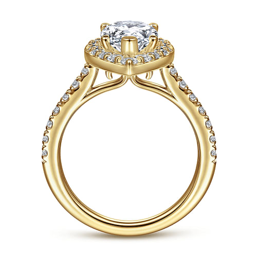 14K Yellow Gold Pear Shape Halo Diamond Engagement Ring