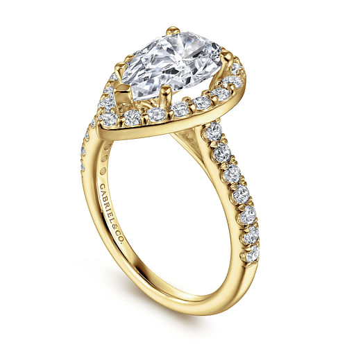 14K Yellow Gold Pear Shape Halo Diamond Engagement Ring