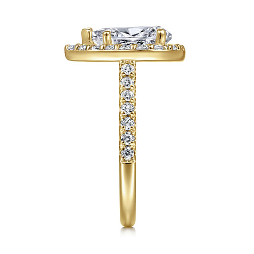 14K Yellow Gold Pear Shape Halo Diamond Engagement Ring