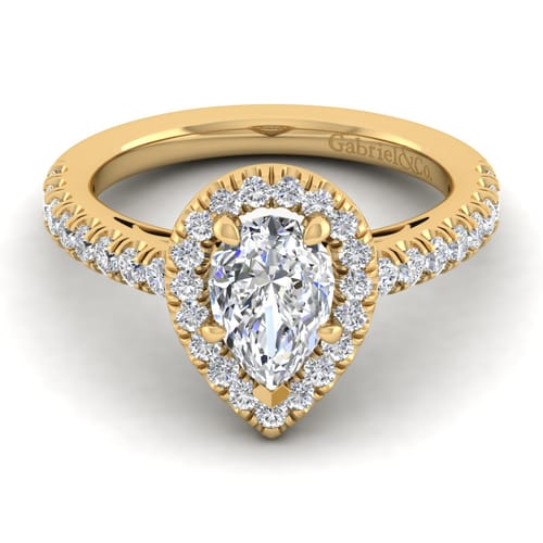 14K Yellow Gold Pear Shape Halo Diamond Engagement Ring
