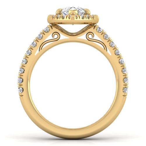 14K Yellow Gold Pear Shape Halo Diamond Engagement Ring
