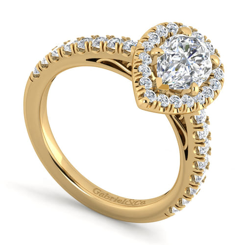 14K Yellow Gold Pear Shape Halo Diamond Engagement Ring