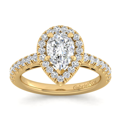 14K Yellow Gold Pear Shape Halo Diamond Engagement Ring