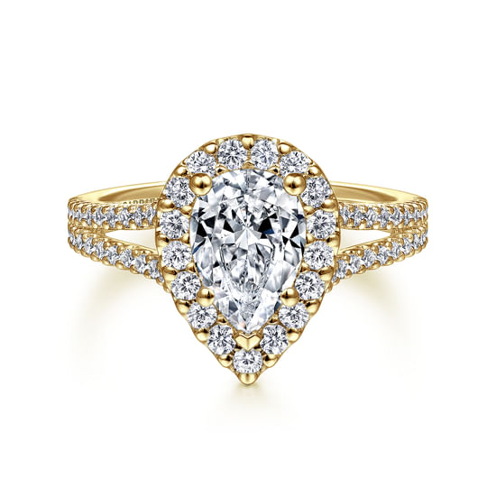 Gabriel - 14K Yellow Gold Pear Shape Halo Diamond Engagement Ring