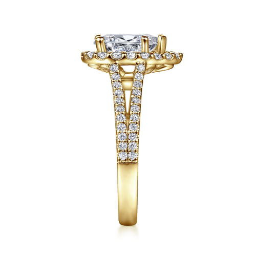 14K Yellow Gold Pear Shape Halo Diamond Engagement Ring