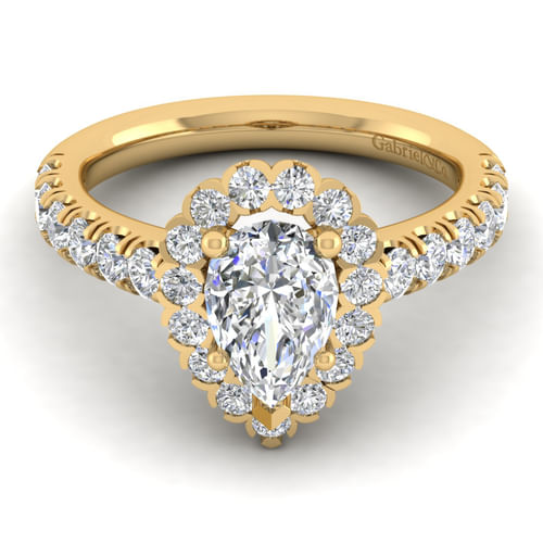 14K Yellow Gold Pear Shape Halo Diamond Engagement Ring
