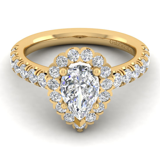 Gabriel - 14K Yellow Gold Pear Shape Halo Diamond Engagement Ring