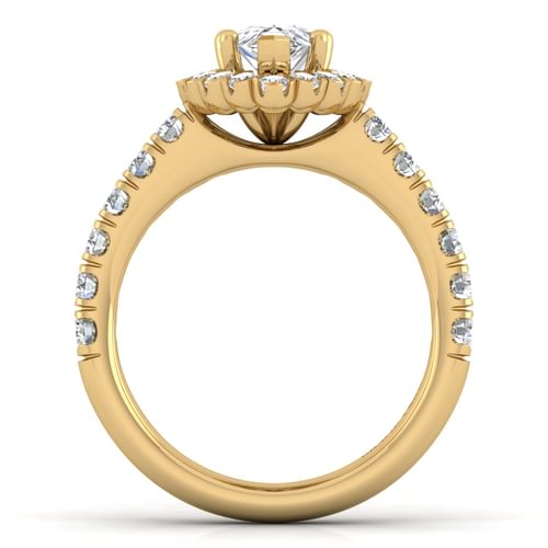 14K Yellow Gold Pear Shape Halo Diamond Engagement Ring