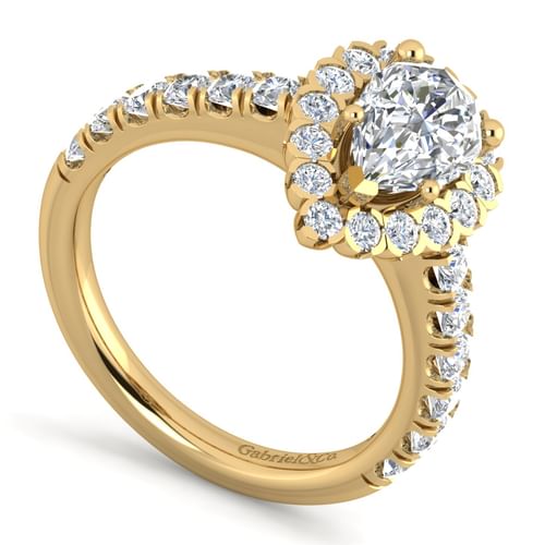 14K Yellow Gold Pear Shape Halo Diamond Engagement Ring