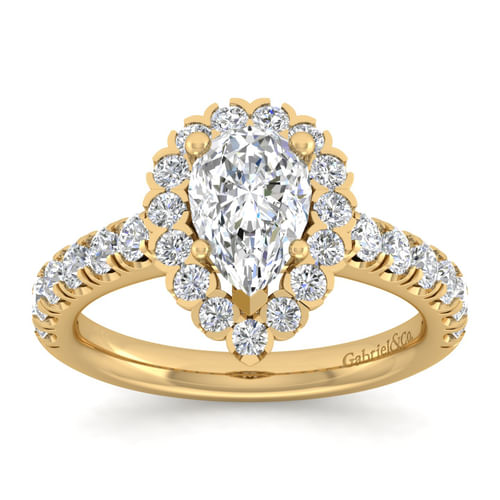 14K Yellow Gold Pear Shape Halo Diamond Engagement Ring