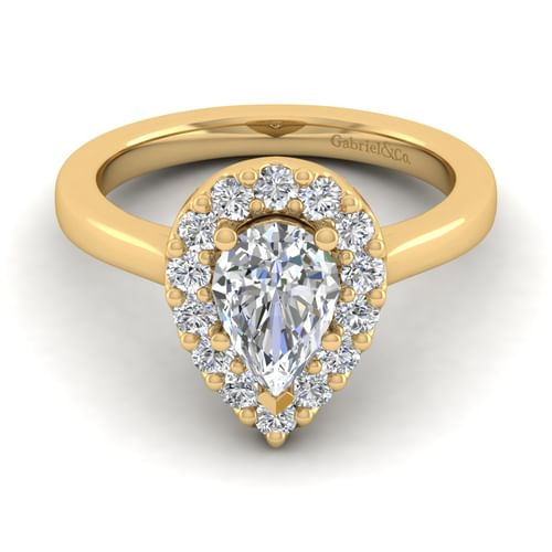 14K Yellow Gold Pear Shape Halo Diamond Engagement Ring