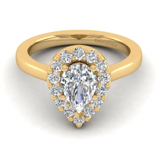 Gabriel - 14K Yellow Gold Pear Shape Halo Diamond Engagement Ring