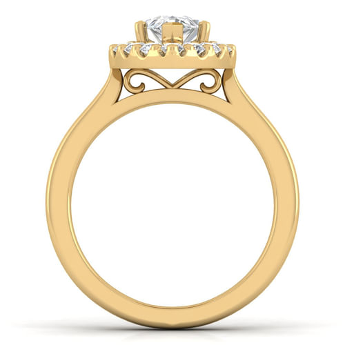 14K Yellow Gold Pear Shape Halo Diamond Engagement Ring