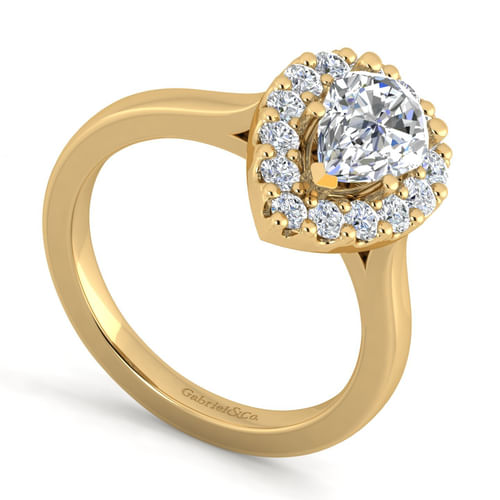14K Yellow Gold Pear Shape Halo Diamond Engagement Ring