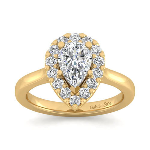 14K Yellow Gold Pear Shape Halo Diamond Engagement Ring