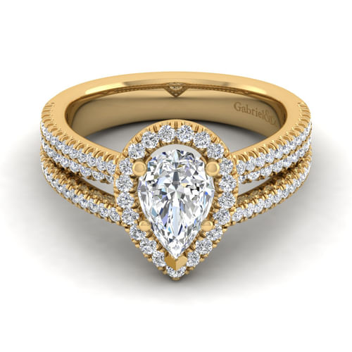 14K Yellow Gold Pear Shape Halo Diamond Engagement Ring