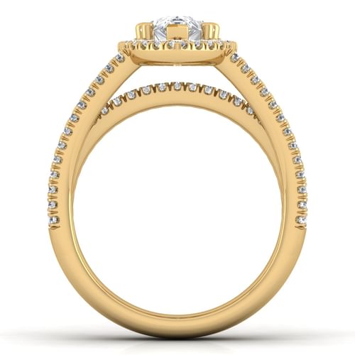 14K Yellow Gold Pear Shape Halo Diamond Engagement Ring