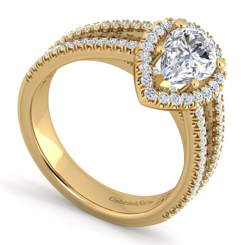 14K Yellow Gold Pear Shape Halo Diamond Engagement Ring