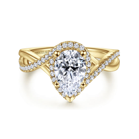 Gabriel - 14K Yellow Gold Pear Shape Halo Diamond Engagement Ring