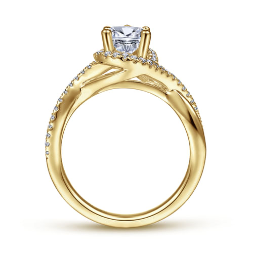 14K Yellow Gold Pear Shape Halo Diamond Engagement Ring