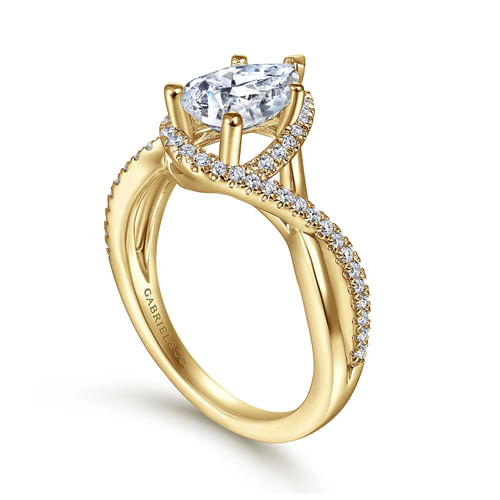 14K Yellow Gold Pear Shape Halo Diamond Engagement Ring