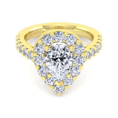 14K Yellow Gold Pear Shape Halo Diamond Engagement Ring