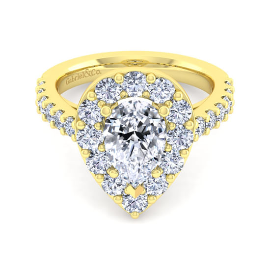 Gabriel - 14K Yellow Gold Pear Shape Halo Diamond Engagement Ring