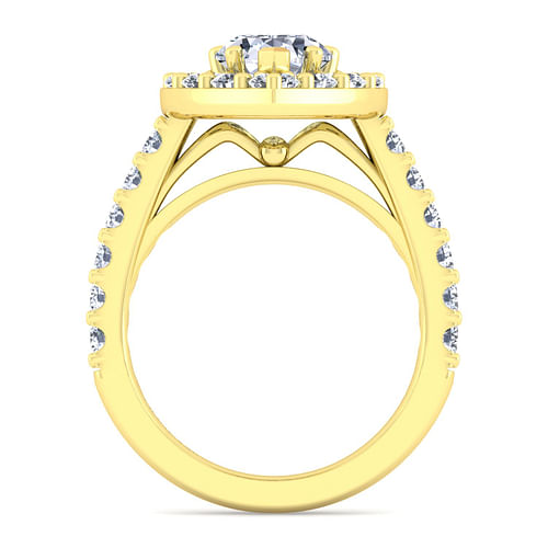 14K Yellow Gold Pear Shape Halo Diamond Engagement Ring