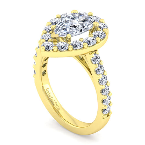 14K Yellow Gold Pear Shape Halo Diamond Engagement Ring