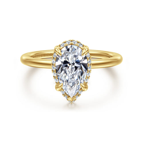 14K Yellow Gold Pear Shape Hidden Halo Diamond Engagement Ring