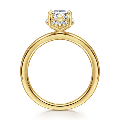 14K Yellow Gold Pear Shape Hidden Halo Diamond Engagement Ring