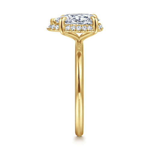 14K Yellow Gold Pear Shape Hidden Halo Diamond Engagement Ring